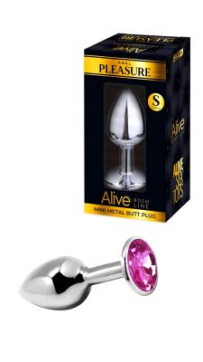 Анальная металлическая пробка Alive с розовым камнем, S