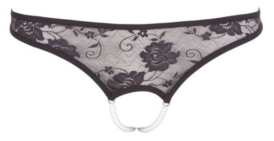 Мереживні трусики Cottelli Collection з відкритим доступом і перлами, чорні, розмір S