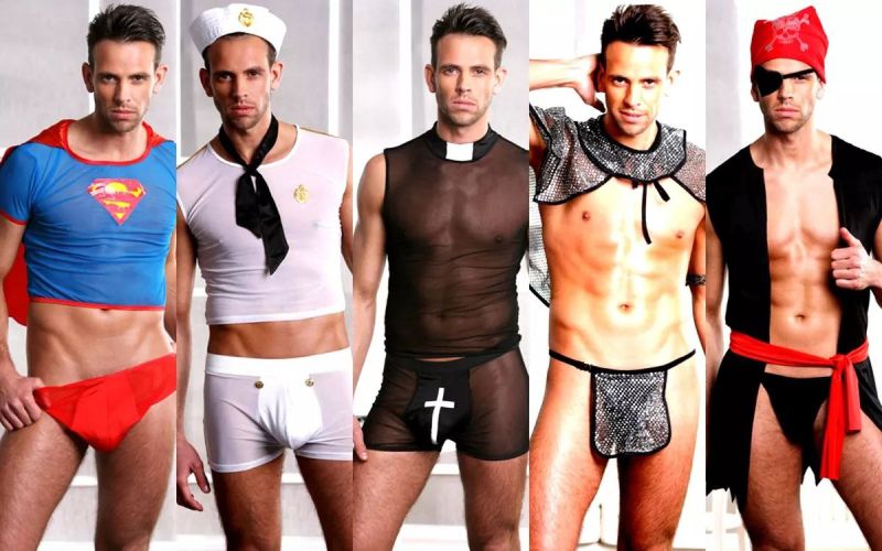 Набір офіціант Sunspice труси, манжети, метелик, чорно-білий, L вид 3