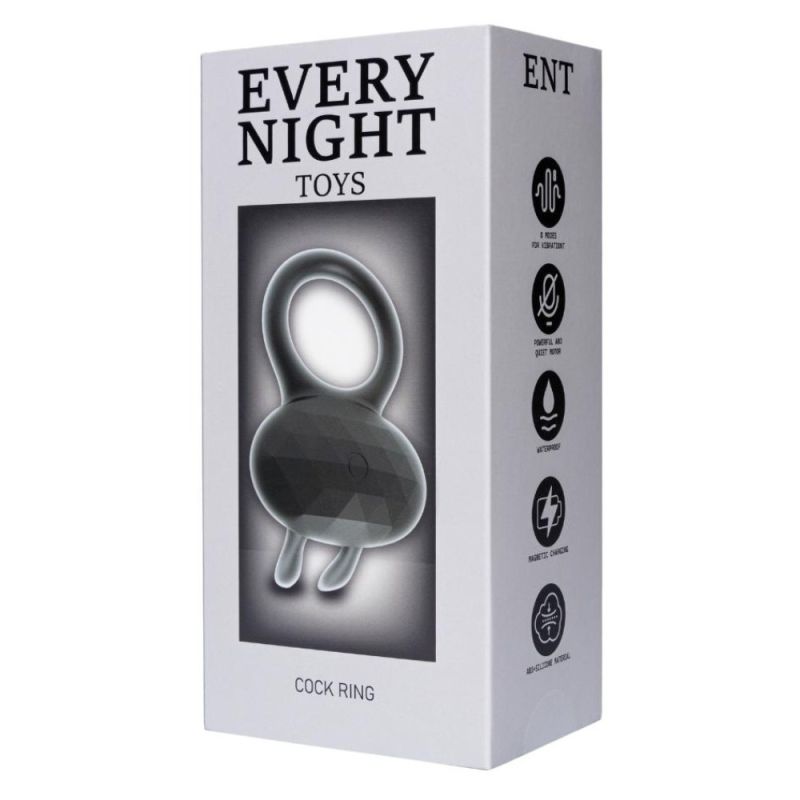 Ерекційне віброкільце Every Night Toys Diamond The Duke з вушками для клітора, чорне вид 7