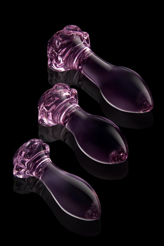 Набор анальных пробок DreamToys Glaze Glass Rosebud стеклянный, розовый, 3 шт. вид 7
