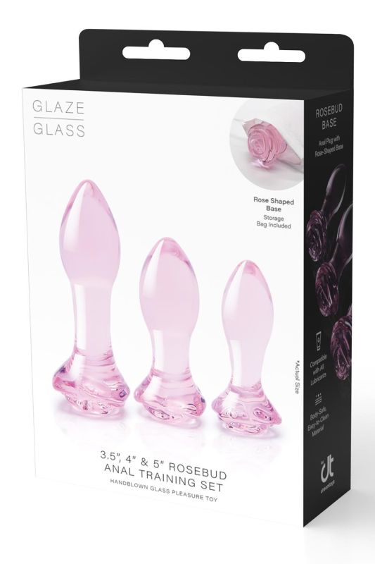 Набір анальних пробок DreamToys Glaze Glass Rosebud скляний, рожевий, 3 шт. вид 8