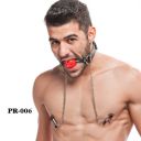 Кляп с красным шариком Roоmfun и зажимами для сосков