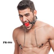 Кляп з червоною кулькою Roоmfun та затискачами для сосків