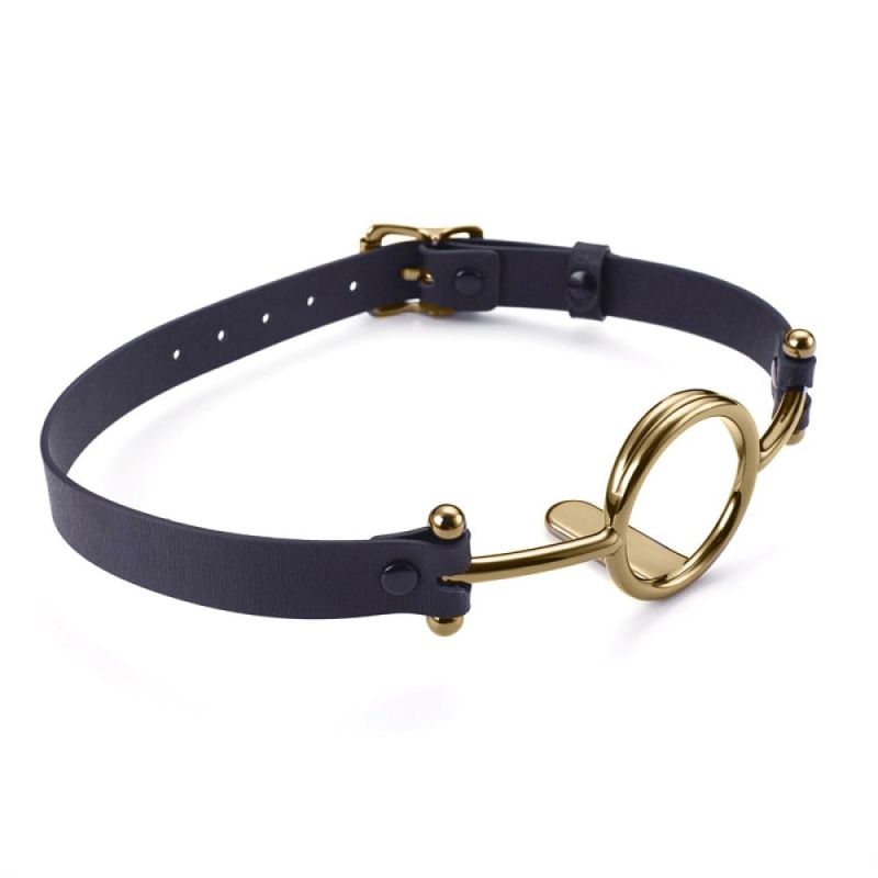 Кляп черный Roomfun Romfun Mouth Gag M с золотым кольцом для прижатия языка вид 2