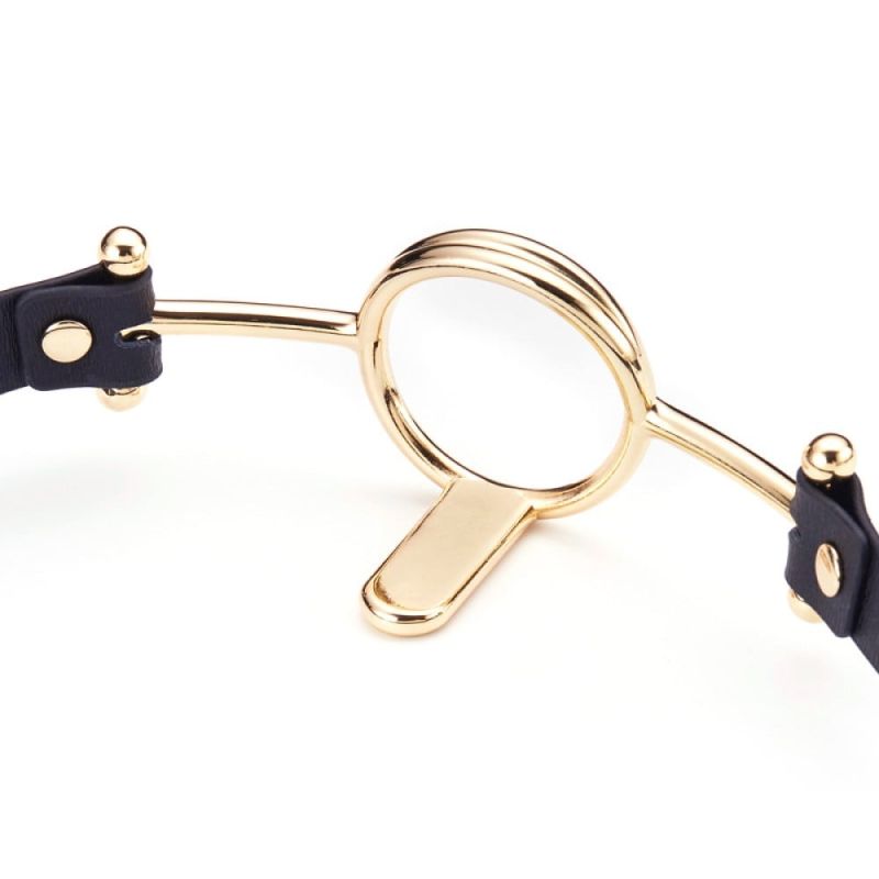 Кляп черный Roomfun Romfun Mouth Gag M с золотым кольцом для прижатия языка вид 5