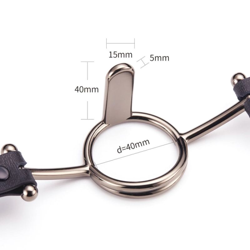 Кляп чорний Roomfun Romfun Mouth Gag M із золотим кільцем для притискання язика вид 6