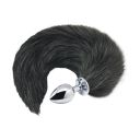 Анальна пробка лисячий хвіст Alive, L, чорна, срібляста, 9 х 4,1 см