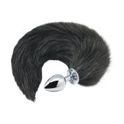 Анальная пробка лисий хвост Alive, L, черный, серебристая, 9 х 4,1 см