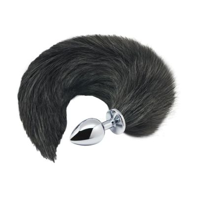Анальная пробка лисий хвост Alive, L, черный, серебристая, 9 х 4,1 см