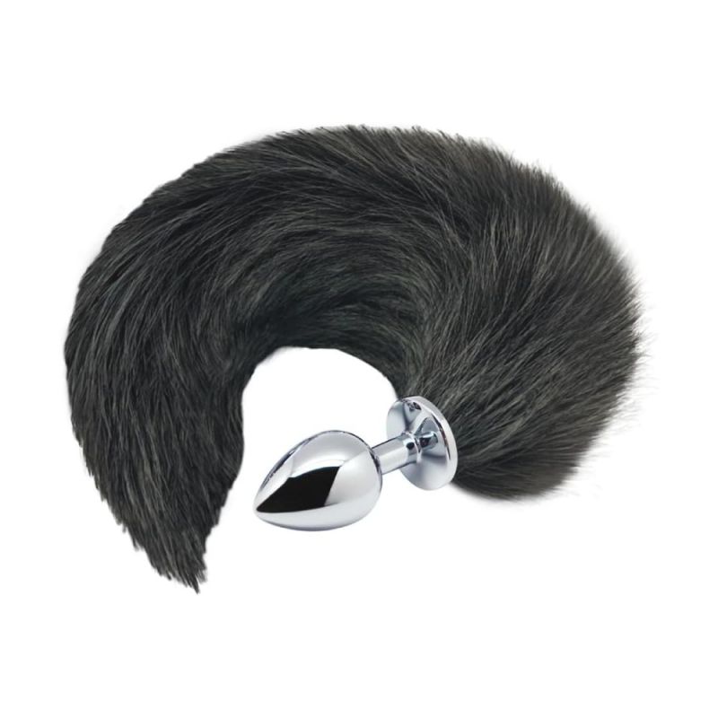 Анальная пробка лисий хвост Alive, L, черный, серебристая, 9 х 4,1 см вид 2
