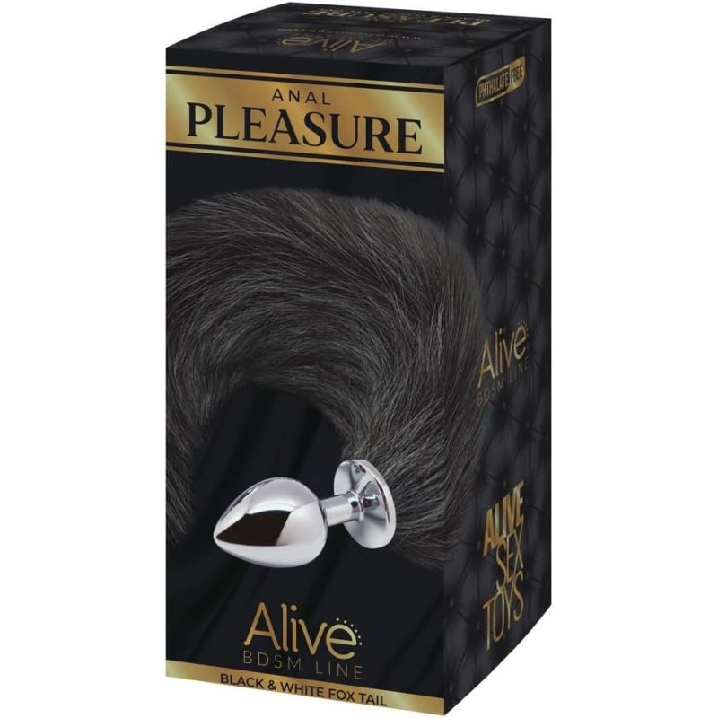 Анальная пробка лисий хвост Alive, L, черный, серебристая, 9 х 4,1 см вид 3