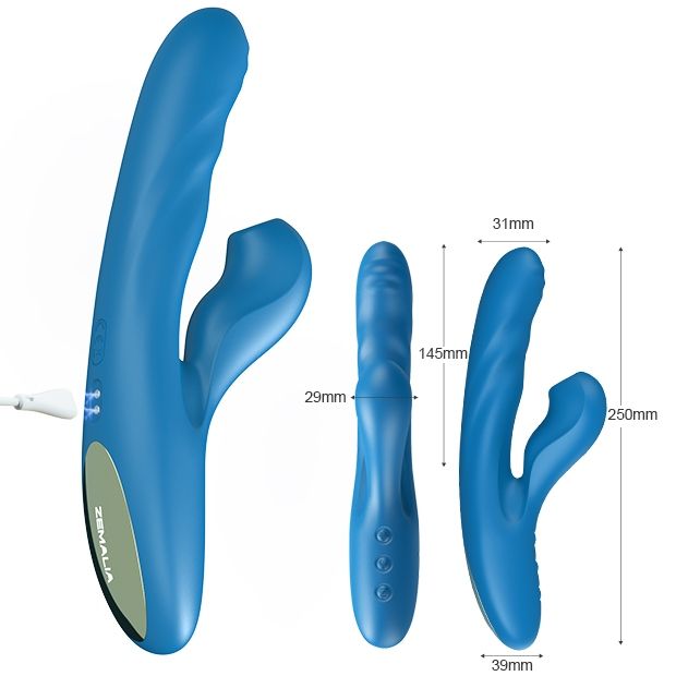 Вибратор-кролик BeYourLover OTTO с вакуумом, подогревом и фрикциями, синий, 22,2 х 3,8 см вид 6