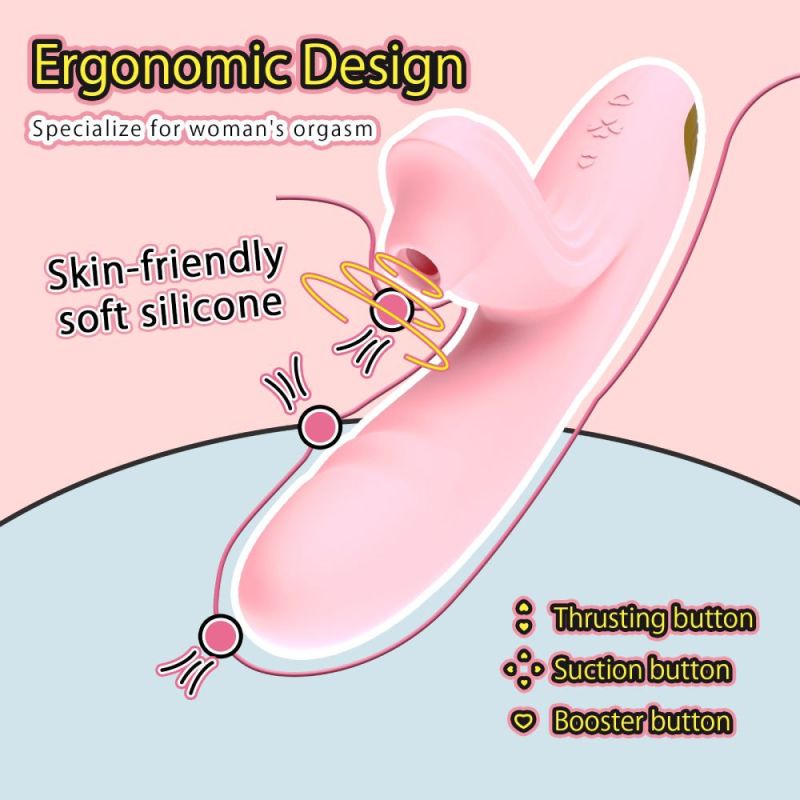 Вибратор-кролик BeYourLover Anita с вакуумом, фрикциями и подогревом, розовый, 22,2 х 8 см вид 7