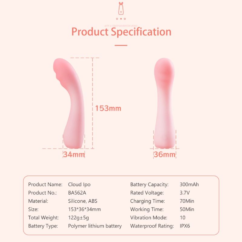 Вібратор для точки G BeYourLover Cloud IPO, рожевий, 15,3 × 3,6 см вид 8