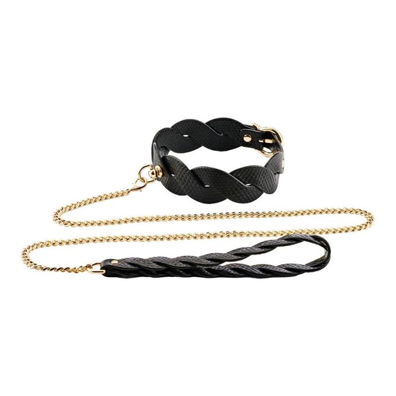 Ошейник с поводком Guilty Pleasure Lunar из веганской кожи, плетеный, черный вид 4