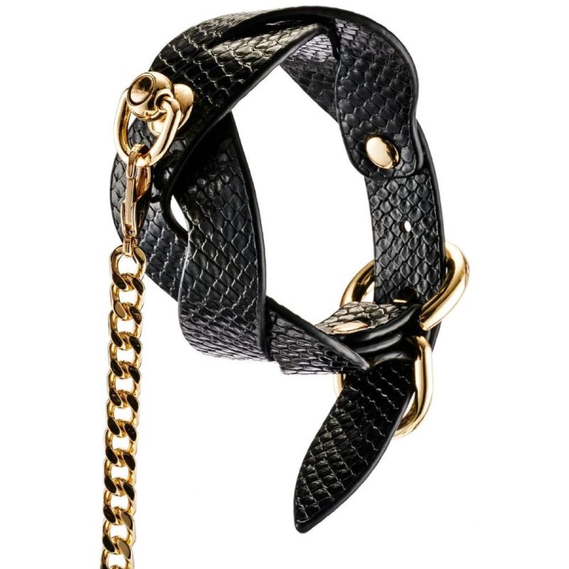 Ошейник с поводком Guilty Pleasure Lunar из веганской кожи, плетеный, черный вид 5