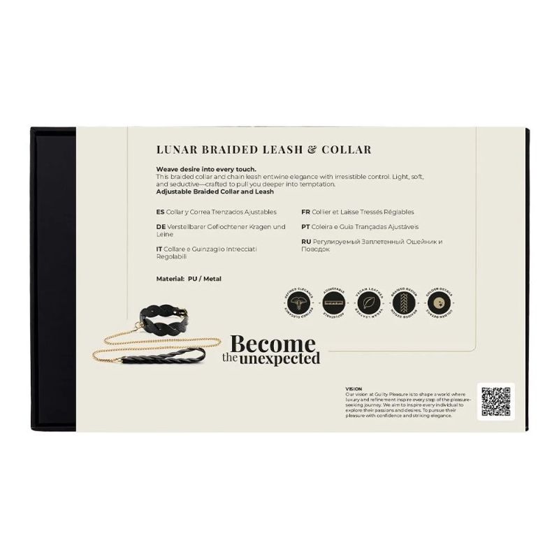 Ошейник с поводком Guilty Pleasure Lunar из веганской кожи, плетеный, черный вид 12