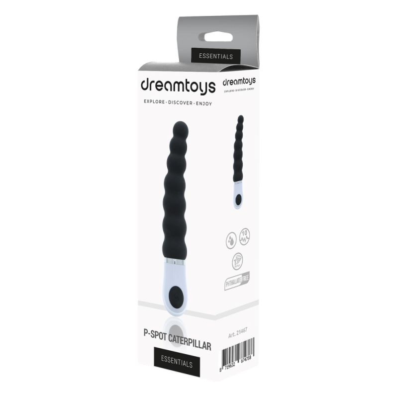 Анальная виброёлка Dream Toys Essentials P-Spot Caterpillar, черная, 15 × 2,5 см вид 3