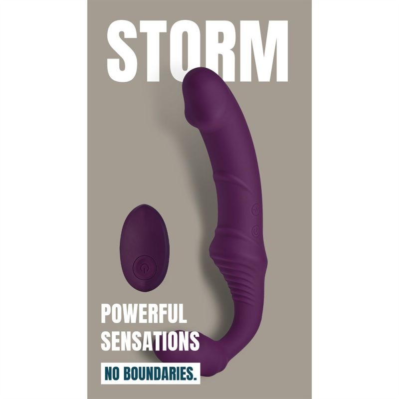 Безремінний вібрострапон Dream Toys Storm з пультом дистанційного керування, фіолетовий вид 9