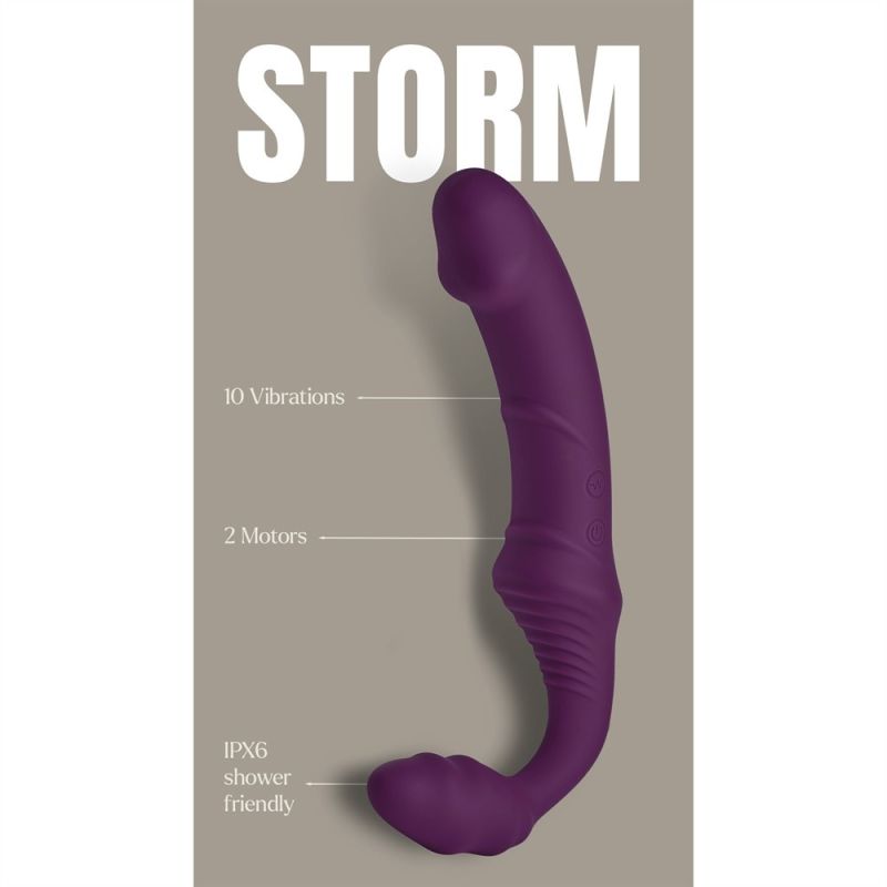 Безремінний вібрострапон Dream Toys Storm з пультом дистанційного керування, фіолетовий вид 11