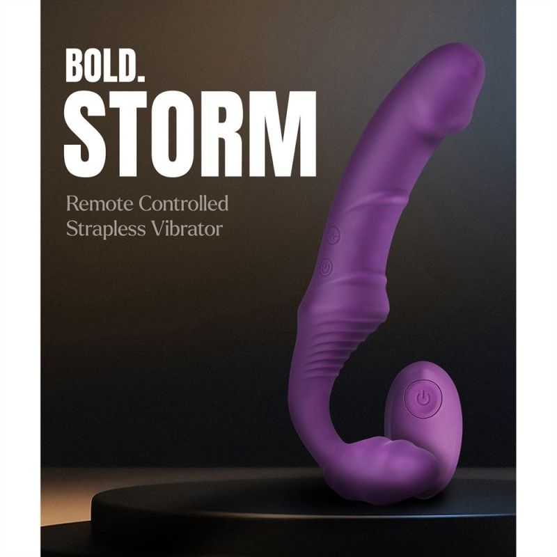 Безремінний вібрострапон Dream Toys Storm з пультом дистанційного керування, фіолетовий вид 12