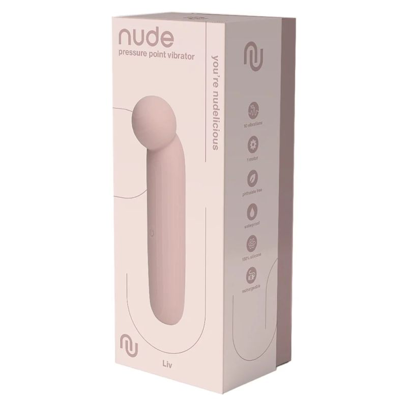 Точечный вибратор NUDE LIV в тревел-формате, розово-бежевый вид 3