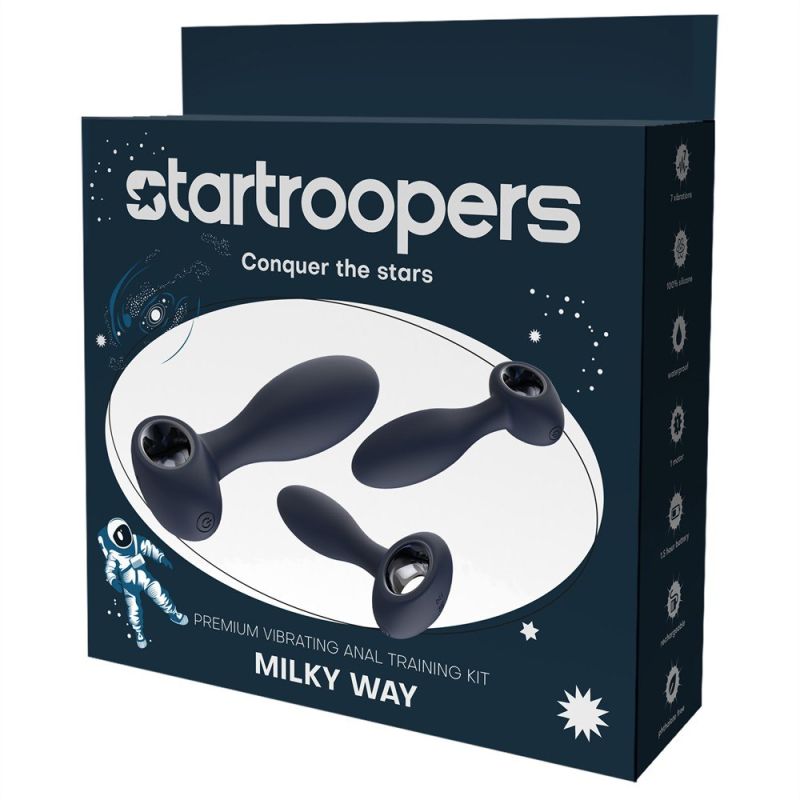 Набор анальных стимуляторов, S, M, L, Dream Toys Startroopers Milky Way, два с вибрацией, синий вид 3