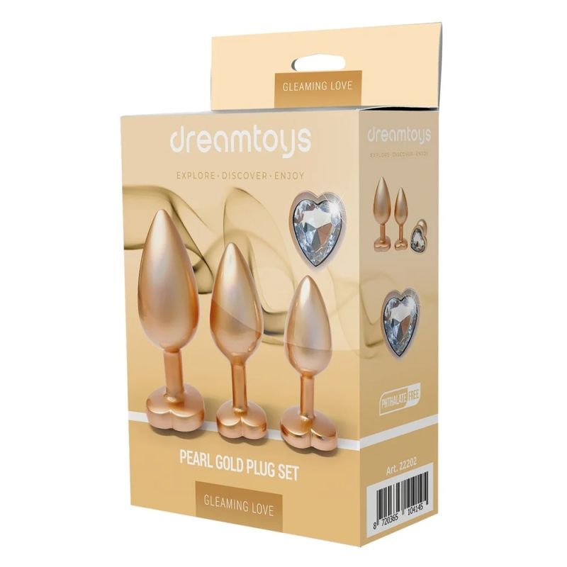 Набір із трьох анальних пробок Dream Toys Gleaming Love, розміри S, M, L, перламутрово-золоті вид 3