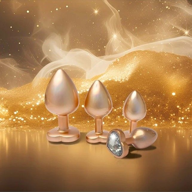 Набір із трьох анальних пробок Dream Toys Gleaming Love, розміри S, M, L, перламутрово-золоті вид 5