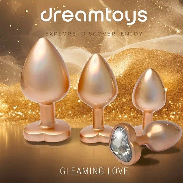 Набор из трёх анальных пробок Dream Toys Gleaming Love, размеры S, M, L, перламутрово-золотые вид 7