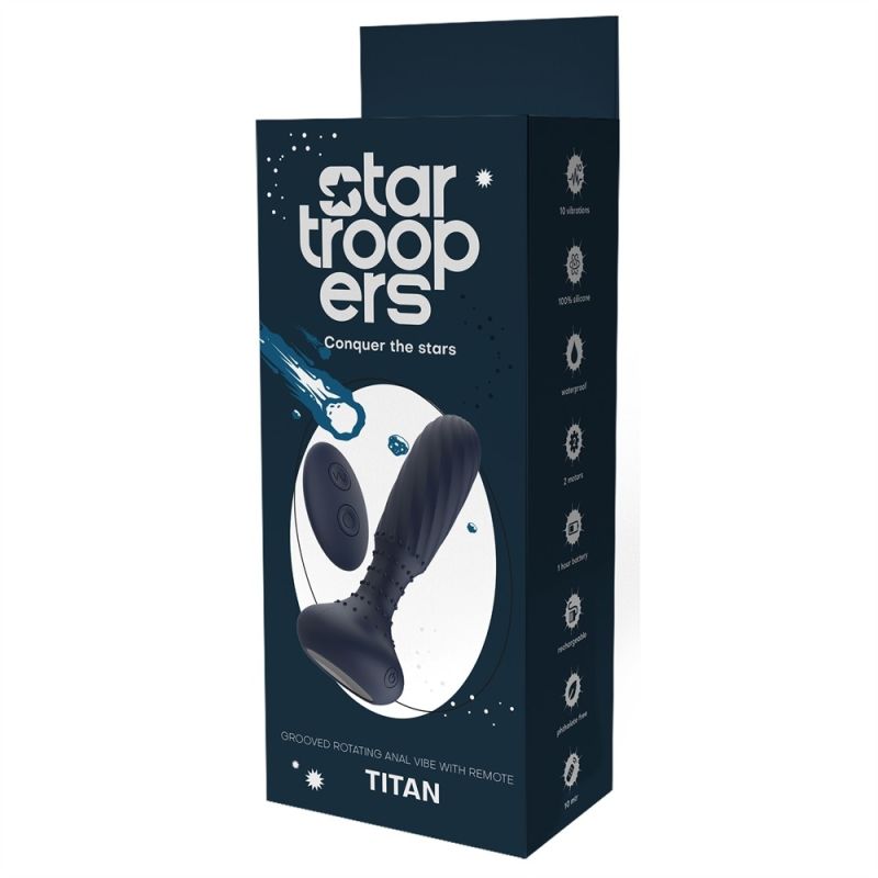 Анальный вибратор с пультом Dream Toys Startroopers Titan с вращающимися шариками, синий вид 3