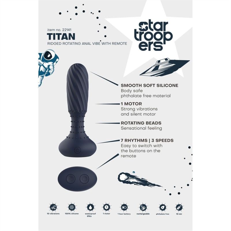 Анальний вібратор з пультом Dream Toys Startroopers Titan з обертовими кульками, синій вид 10