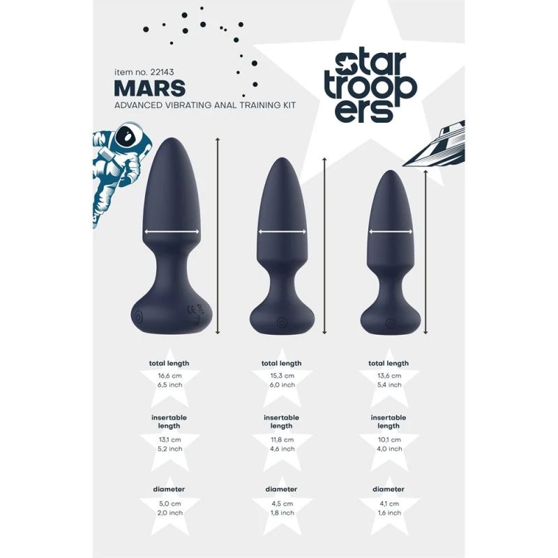 Набор анальных вибраторов, S, M, L, Dream Toys Startroopers Mars синий, 3 шт вид 12