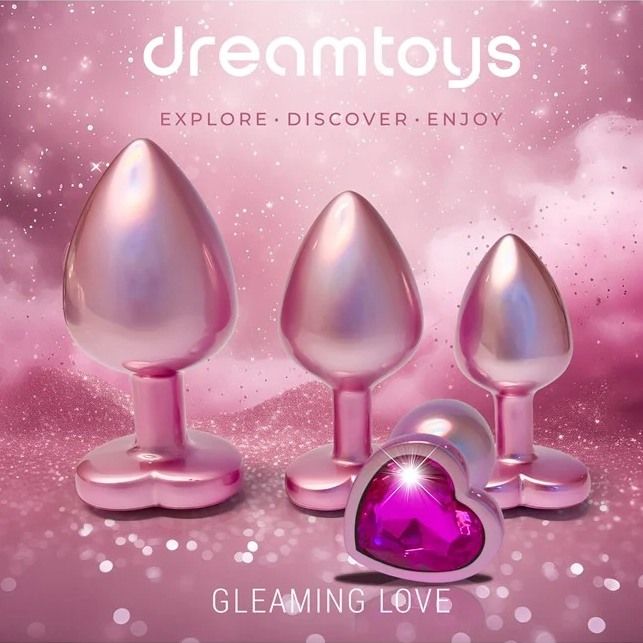 Набор из трёх анальных пробок Dream Toys Gleaming Love, размеры S, M, L, перламутрово-розовый вид 7