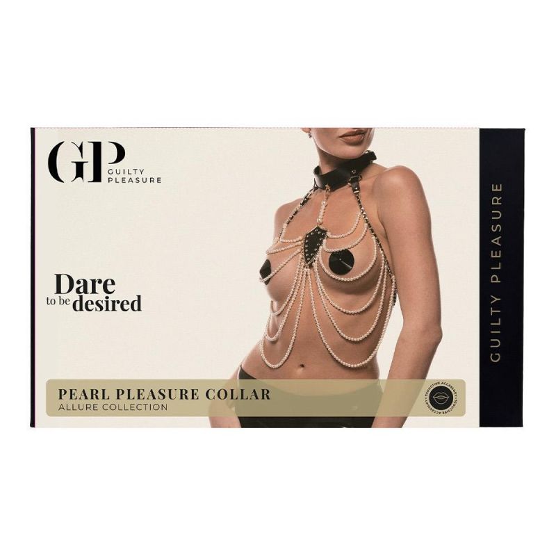 Ошейник с ожерельем из жемчуга BDSM Guilty Pleasure Pearl, 6 рядов, на завязках вид 3