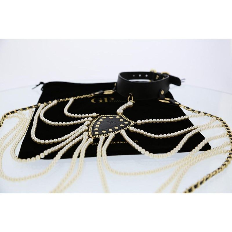 Ошейник с ожерельем из жемчуга BDSM Guilty Pleasure Pearl, 6 рядов, на завязках вид 9