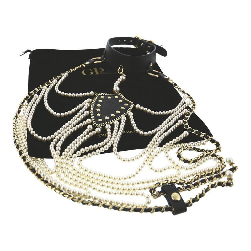 Ошейник с ожерельем из жемчуга BDSM Guilty Pleasure Pearl, 6 рядов, на завязках вид 13