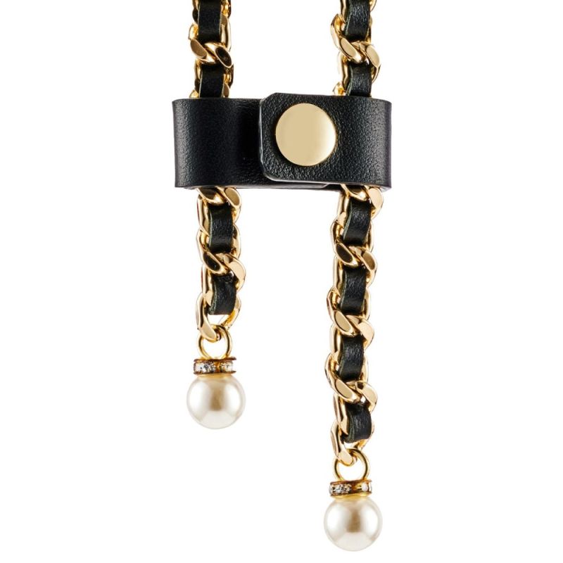 Ошейник с ожерельем из жемчуга BDSM Guilty Pleasure Pearl, 6 рядов, на завязках вид 15