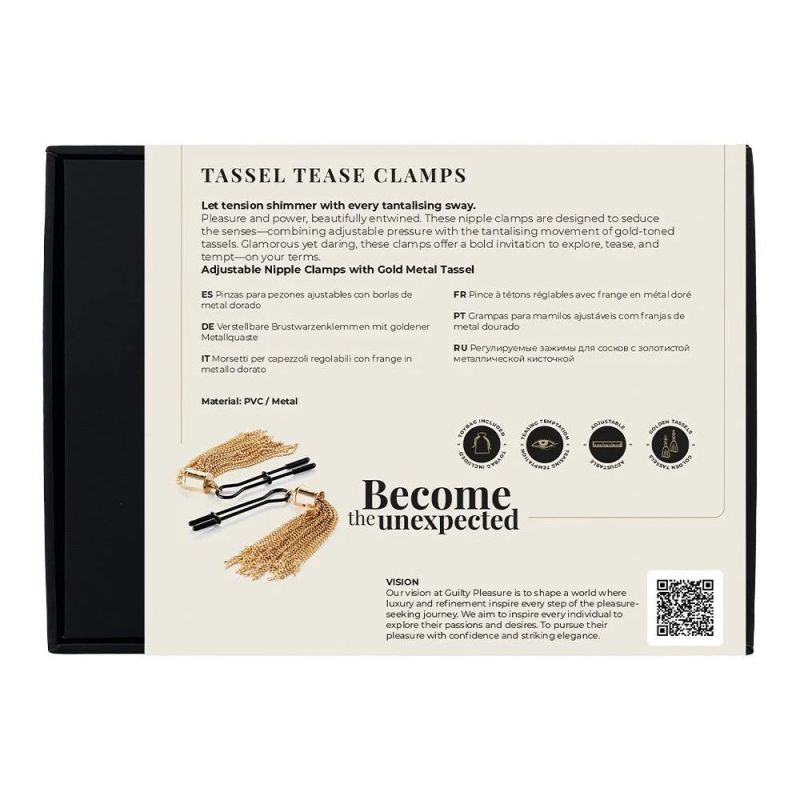 Зажимы для сосков Guilty Pleasure Tassel Tease Clamps, черно-золотые вид 11