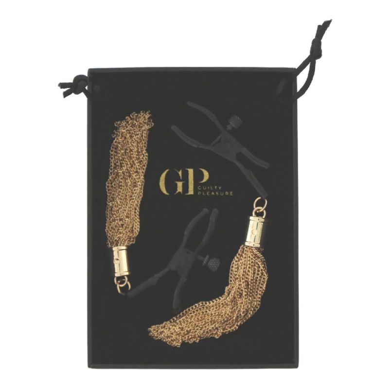 Зажимы для сосков Guilty Pleasure Draped Desire Clamps, черно-золотые вид 11