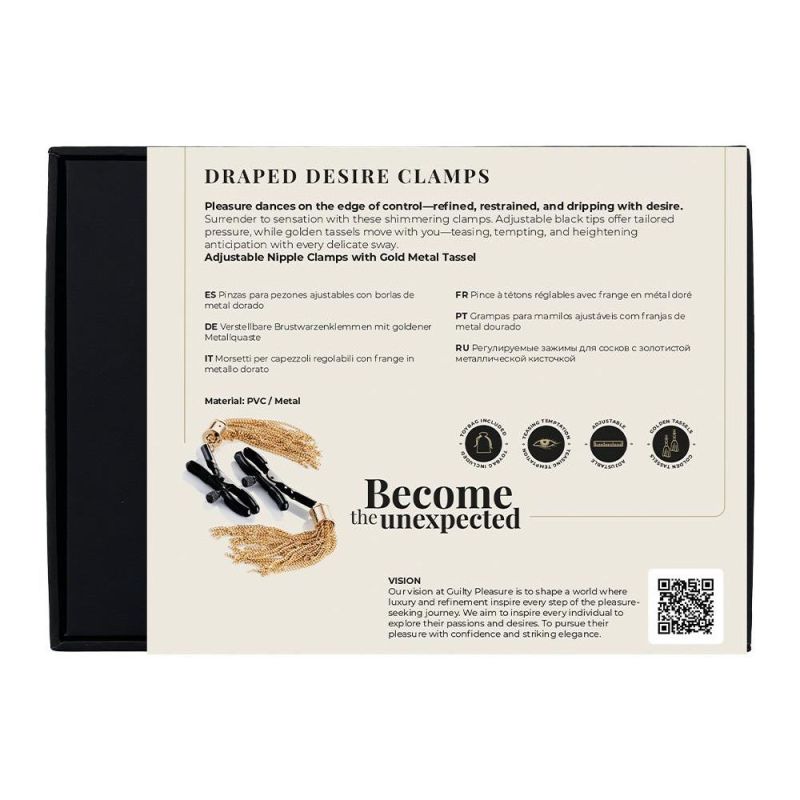 Зажимы для сосков Guilty Pleasure Draped Desire Clamps, черно-золотые вид 12