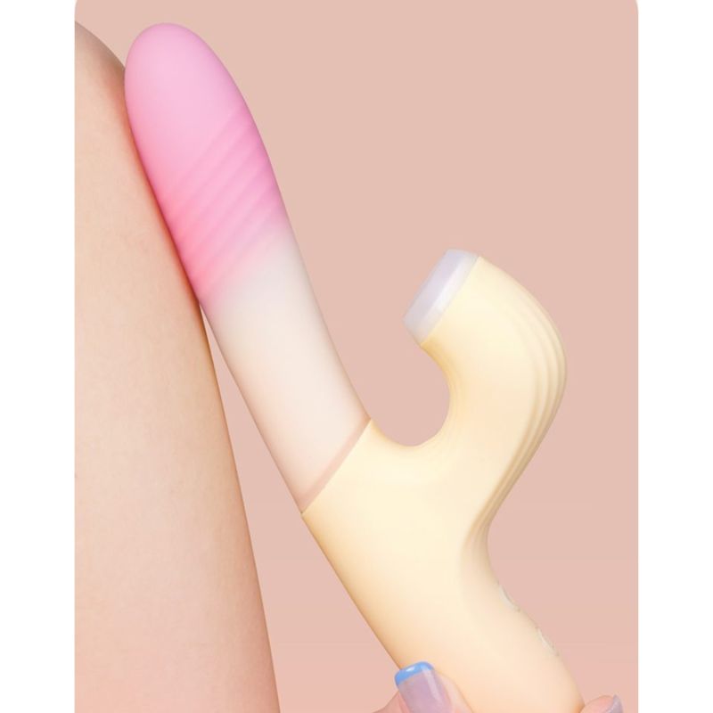 Вібратор-кролик із фрикцією Zemalia Sweet Flame та вакуумним стимулятором + APP, градієнтний рожевий вид 5