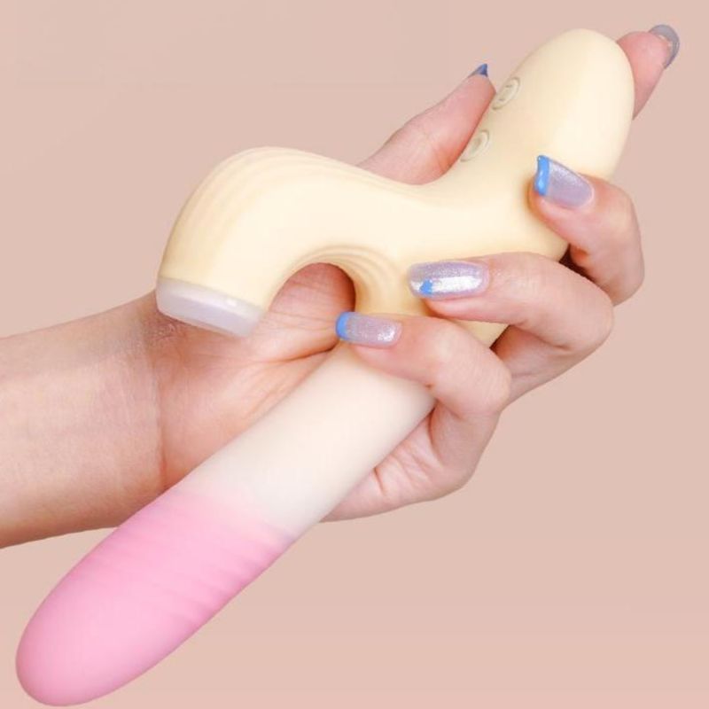 Вібратор-кролик із фрикцією Zemalia Sweet Flame та вакуумним стимулятором + APP, градієнтний рожевий вид 6