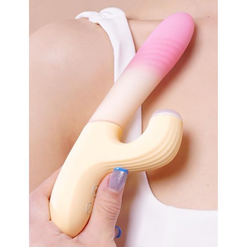 Вібратор-кролик із фрикцією Zemalia Sweet Flame та вакуумним стимулятором + APP, градієнтний рожевий вид 7