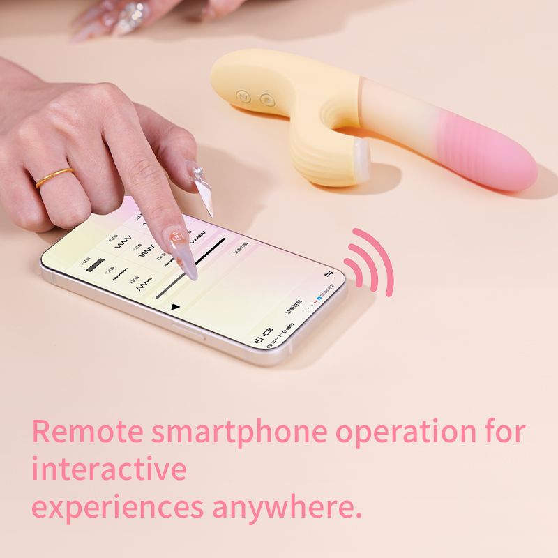 Вібратор-кролик із фрикцією Zemalia Sweet Flame та вакуумним стимулятором + APP, градієнтний рожевий вид 12