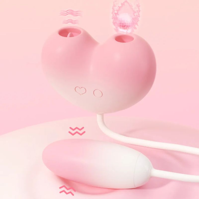 Віброяйце з вакуумним стимулятором Zemalia Tao Tao Teng та язичком, 3 в 1, + APP, градієнтний рожевий вид 5