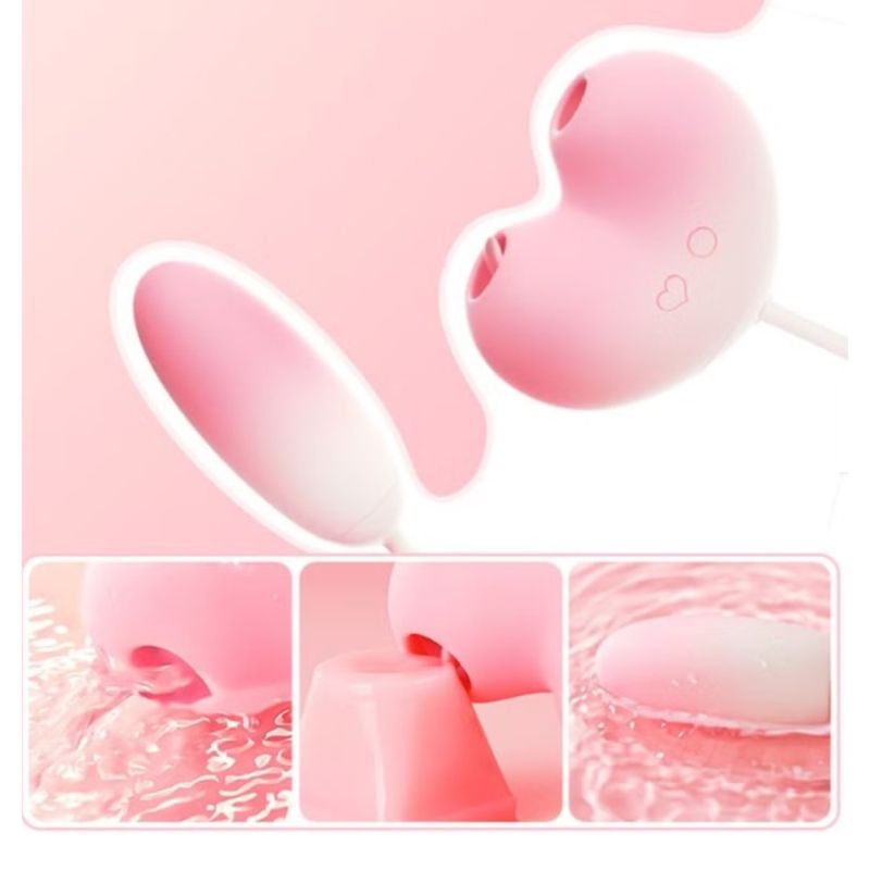 Віброяйце з вакуумним стимулятором Zemalia Tao Tao Teng та язичком, 3 в 1, + APP, градієнтний рожевий вид 12