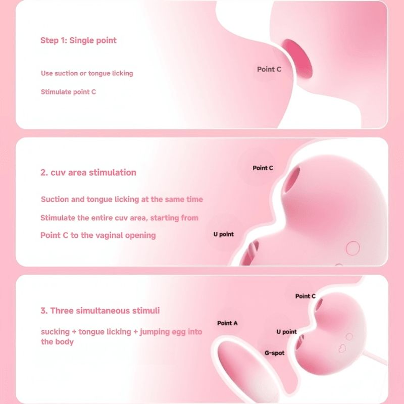 Віброяйце з вакуумним стимулятором Zemalia Tao Tao Teng та язичком, 3 в 1, + APP, градієнтний рожевий вид 13