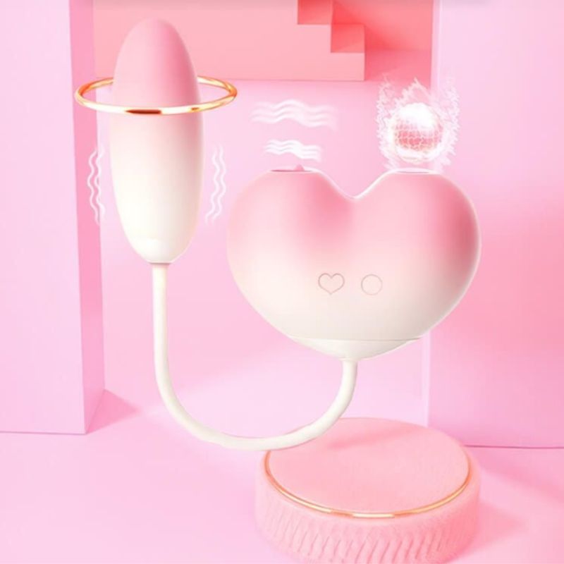 Віброяйце з вакуумним стимулятором Zemalia Tao Tao Teng та язичком, 3 в 1, + APP, градієнтний рожевий вид 14